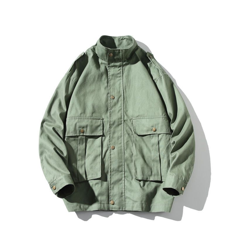 Mænd Streetwear Cargo-jakke Med Flere Lommer Efterår Herre Bomuldsjakke Casual Overalls Herrejakke - Sort