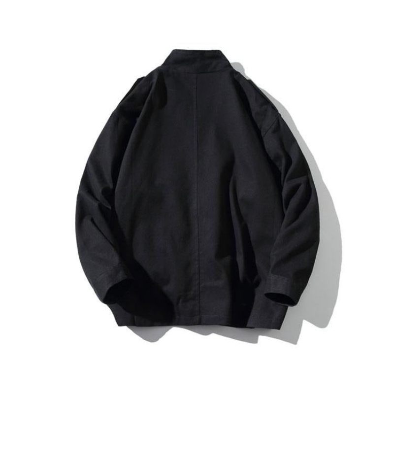 Mænd Streetwear Cargo-jakke Med Flere Lommer Efterår Herre Bomuldsjakke Casual Overalls Herrejakke - Sort