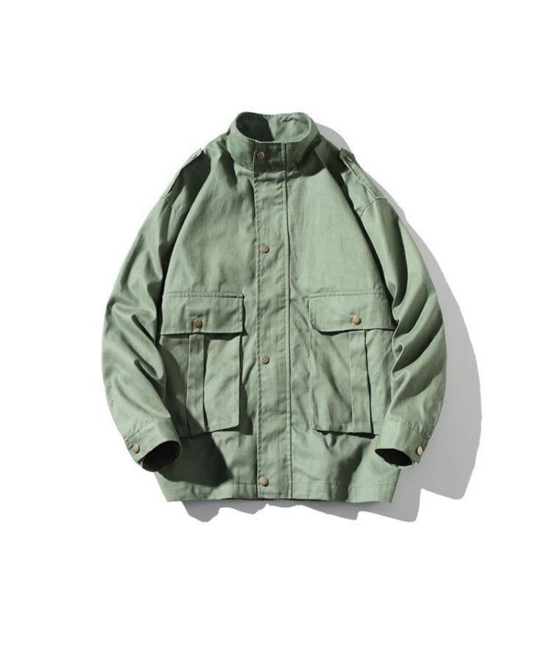 Mænd Streetwear Cargo-jakke Med Flere Lommer Efterår Herre Bomuldsjakke Casual Overalls Herrejakke - Sort