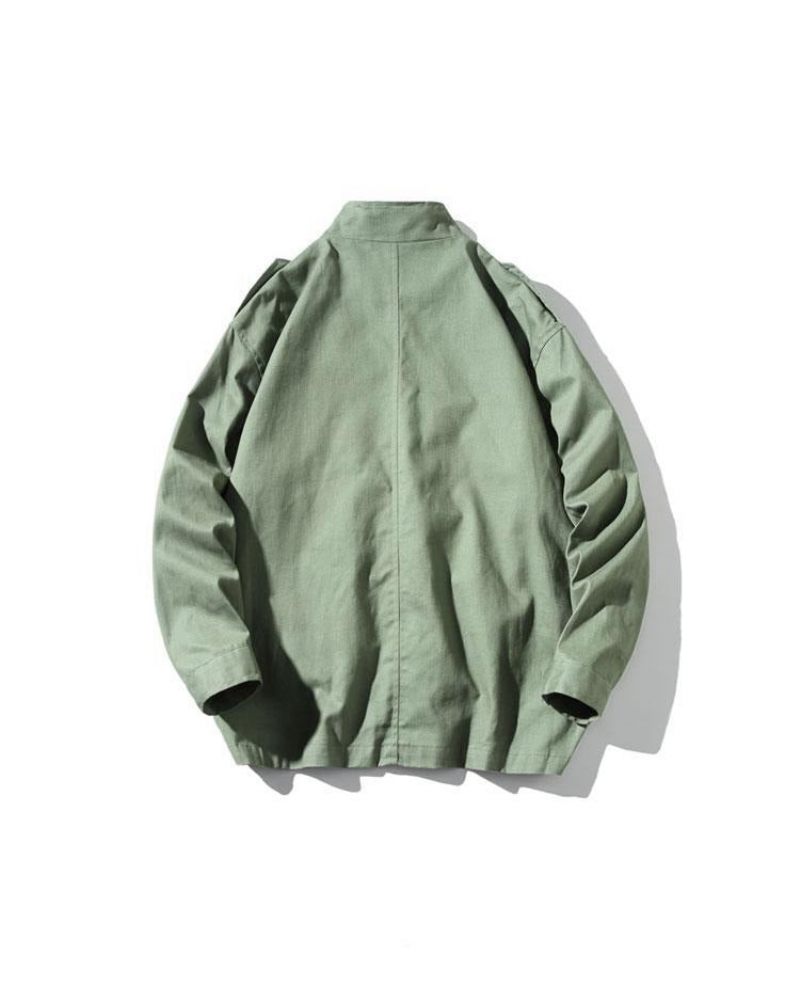 Mænd Streetwear Cargo-jakke Med Flere Lommer Efterår Herre Bomuldsjakke Casual Overalls Herrejakke - Sort