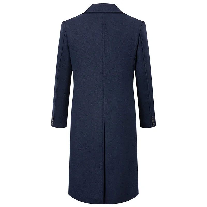 Mænds Trenchcoats Dobbeltradet Revers Slim Fit Vinterfrakke Jakker Uld Blazer - Sort