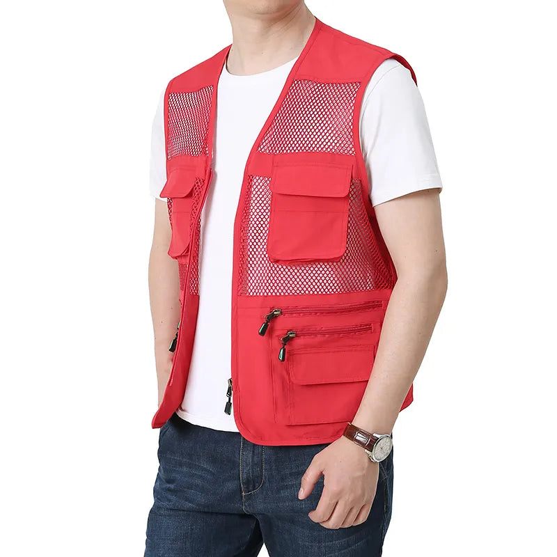 Sommer Tynd Mesh Vest Udendørs Jakker Ærmeløs Casual Tactical Work Wear Campingveste - Sort