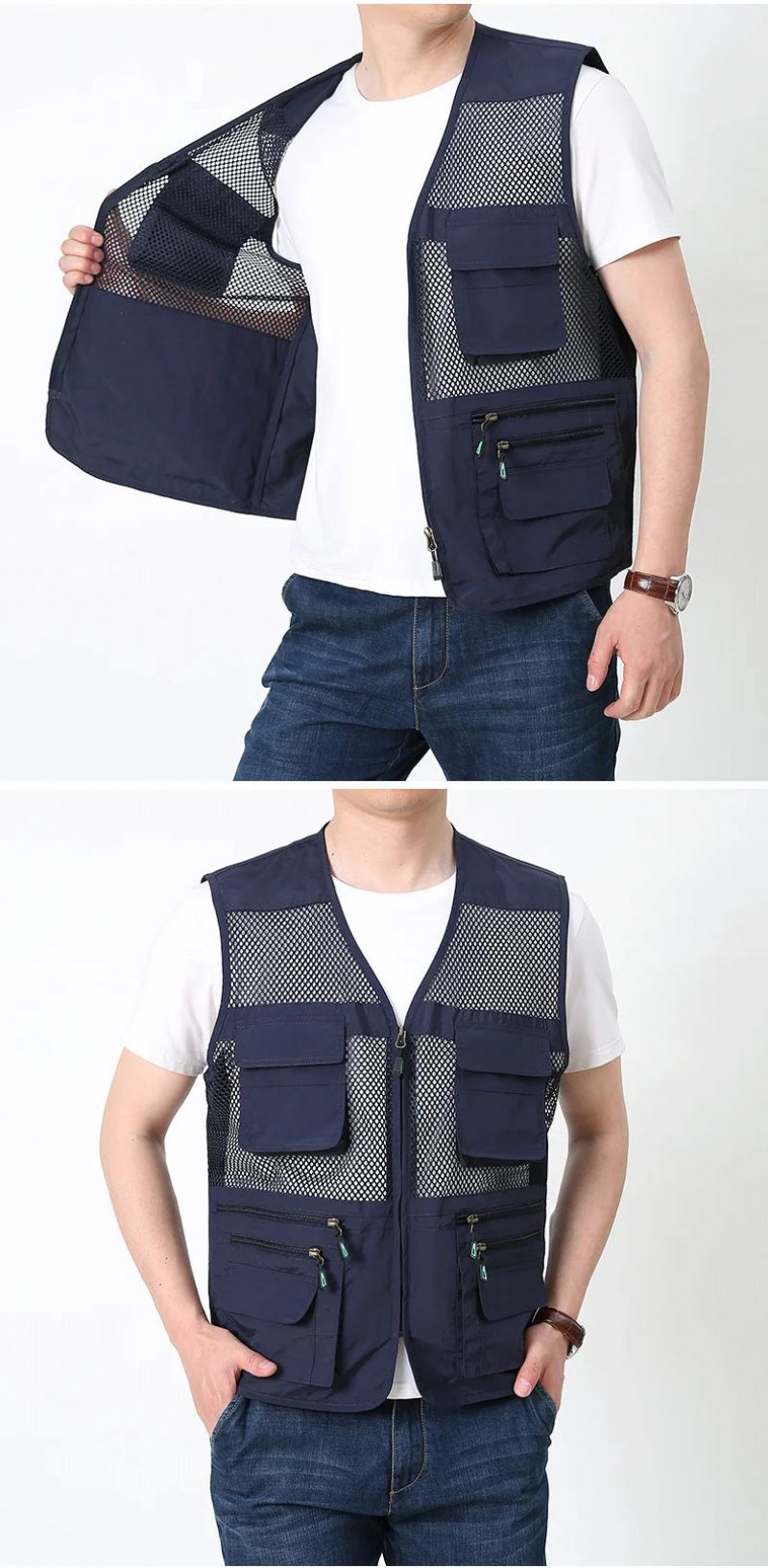Sommer Tynd Mesh Vest Udendørs Jakker Ærmeløs Casual Tactical Work Wear Campingveste - Sort