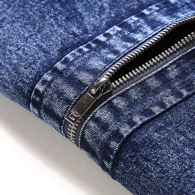 Sort Denimjakke Mænd Efterår Vinter Fleece Jakker Frakker Slim Fit Casual Motorcykel Biker Denim Frakke Overtøj Til - Sort