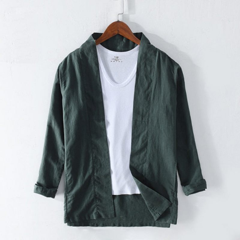 Stil Mænd Cardigan Mand Tøj Frakker Jakker Vintage Åben Stitch Retro Button Langærmet Spring - Sort