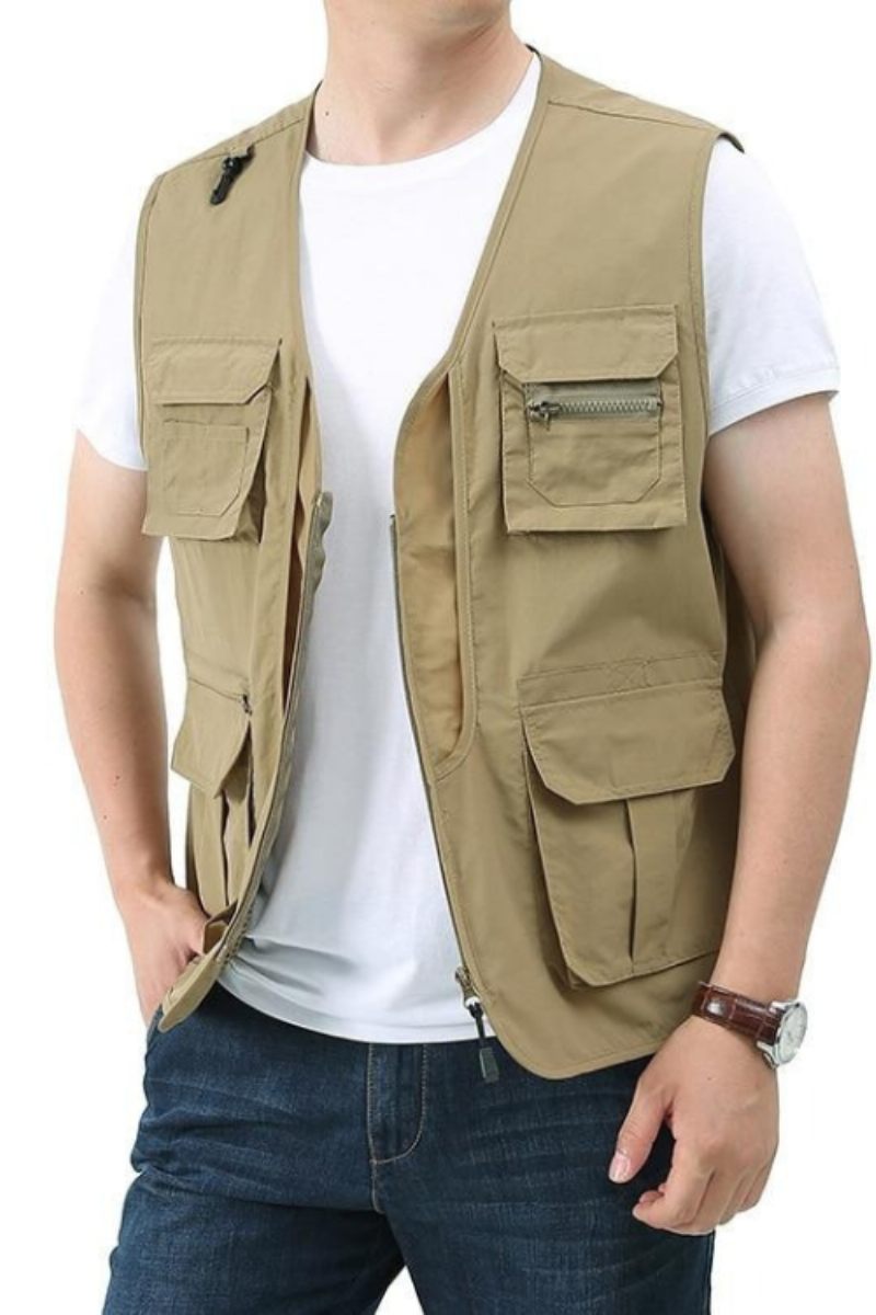 Summer Herre Klassiske Veste Åndbar Multi Pocket Mesh Vest Ærmeløse Jakker Man