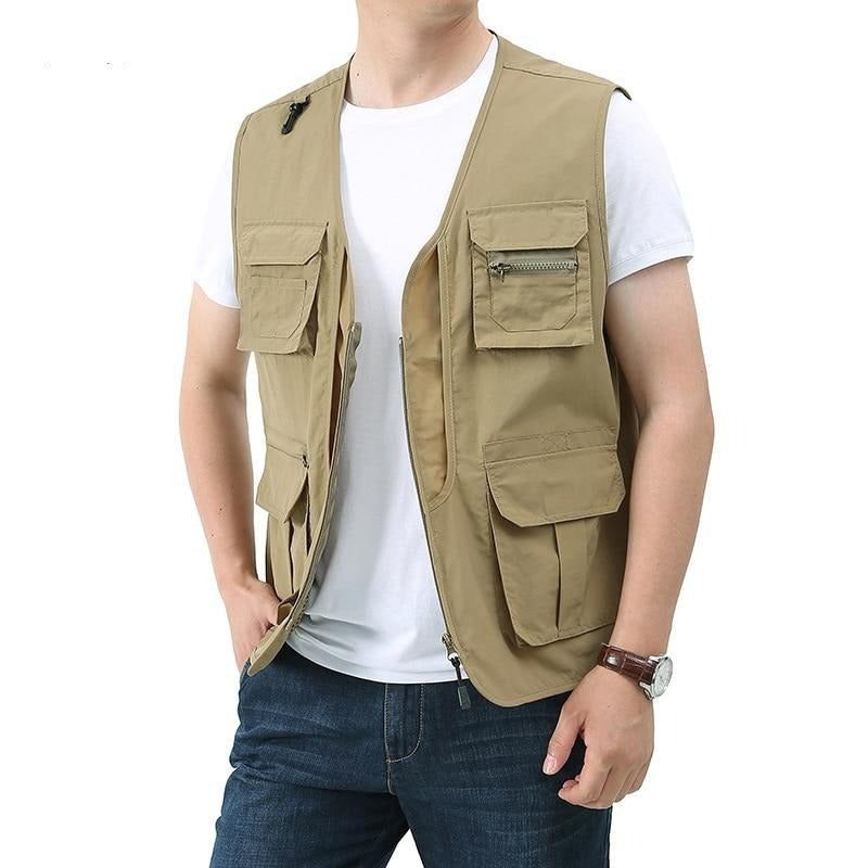 Summer Herre Klassiske Veste Åndbar Multi Pocket Mesh Vest Ærmeløse Jakker Man - Grøn