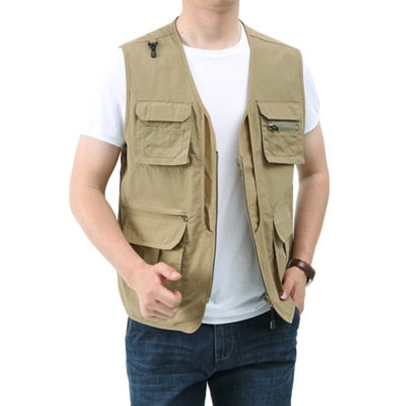 Summer Herre Klassiske Veste Åndbar Multi Pocket Mesh Vest Ærmeløse Jakker Man - Grøn