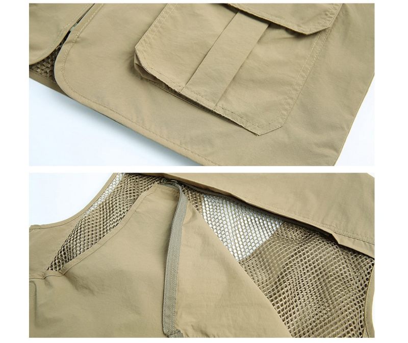 Summer Herre Klassiske Veste Åndbar Multi Pocket Mesh Vest Ærmeløse Jakker Man - Grøn