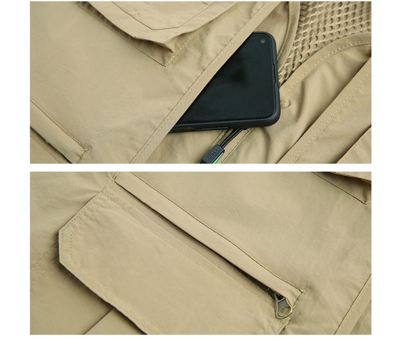 Summer Herre Klassiske Veste Åndbar Multi Pocket Mesh Vest Ærmeløse Jakker Man - Grøn