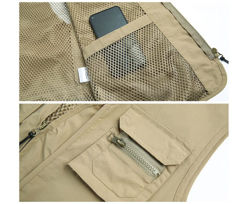 Summer Herre Klassiske Veste Åndbar Multi Pocket Mesh Vest Ærmeløse Jakker Man - Grøn