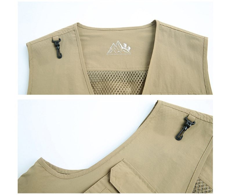 Summer Herre Klassiske Veste Åndbar Multi Pocket Mesh Vest Ærmeløse Jakker Man - Grøn