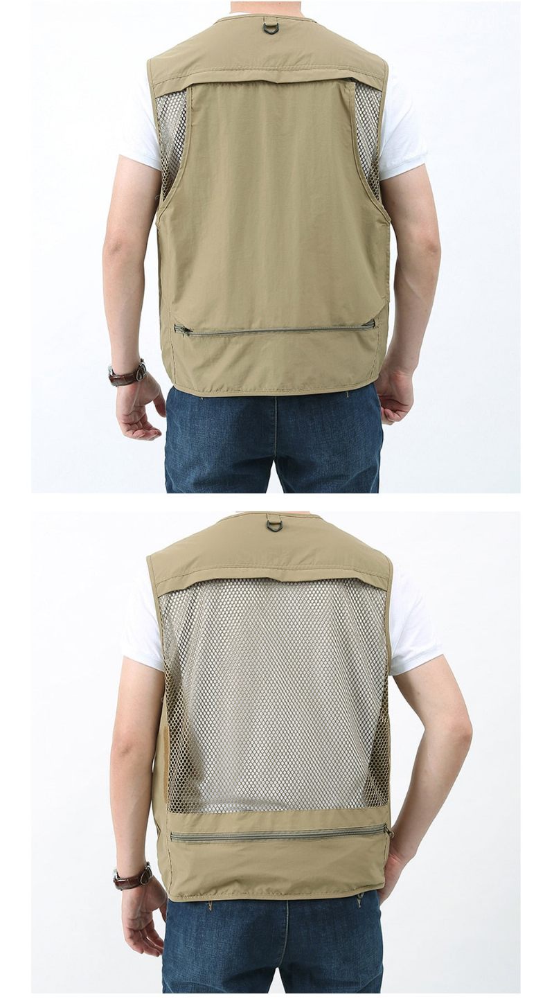 Summer Herre Klassiske Veste Åndbar Multi Pocket Mesh Vest Ærmeløse Jakker Man - Grøn