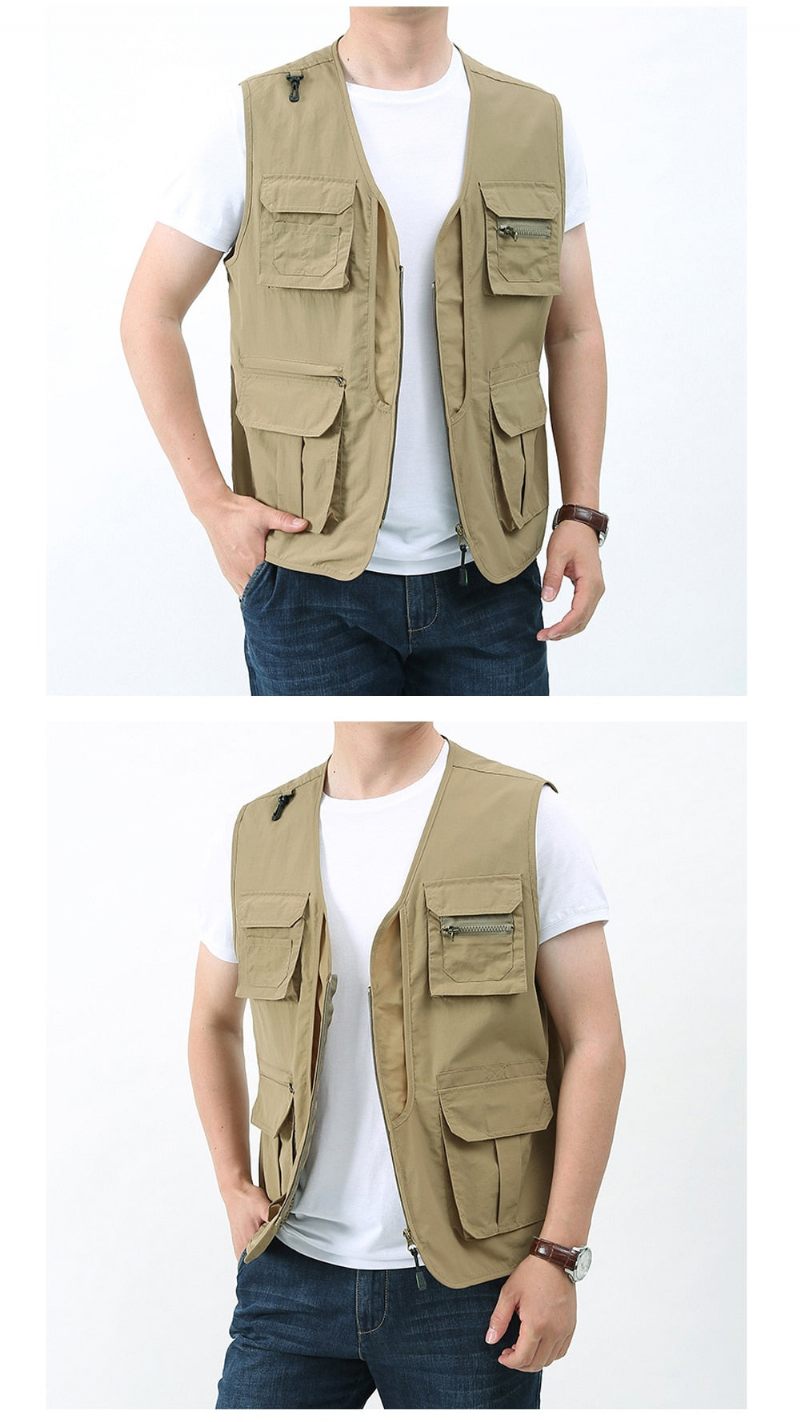 Summer Herre Klassiske Veste Åndbar Multi Pocket Mesh Vest Ærmeløse Jakker Man - Grøn