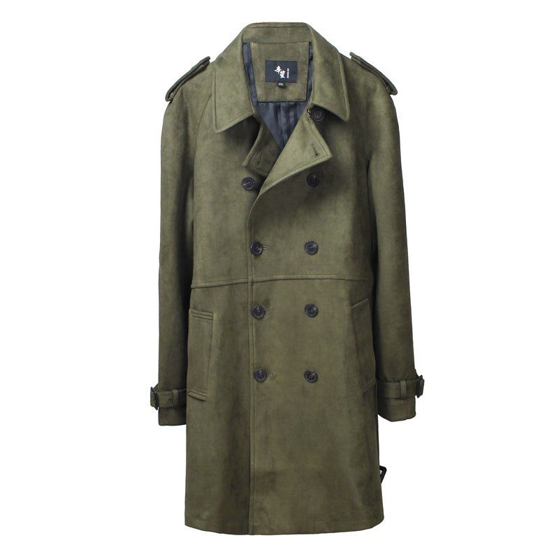 Trench Mænd Double Breasted Slim Coat Ensfarvet Lang Windbreaker Jakke - Mørkebrun