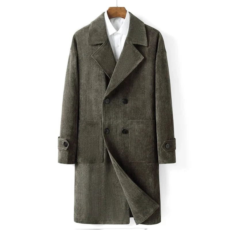 Trenchcoat Herretøj Forår Efterår Dobbeltradet Slanke Mellemlange Frakker Til Mænd Casual Jakker - Mørkegrå