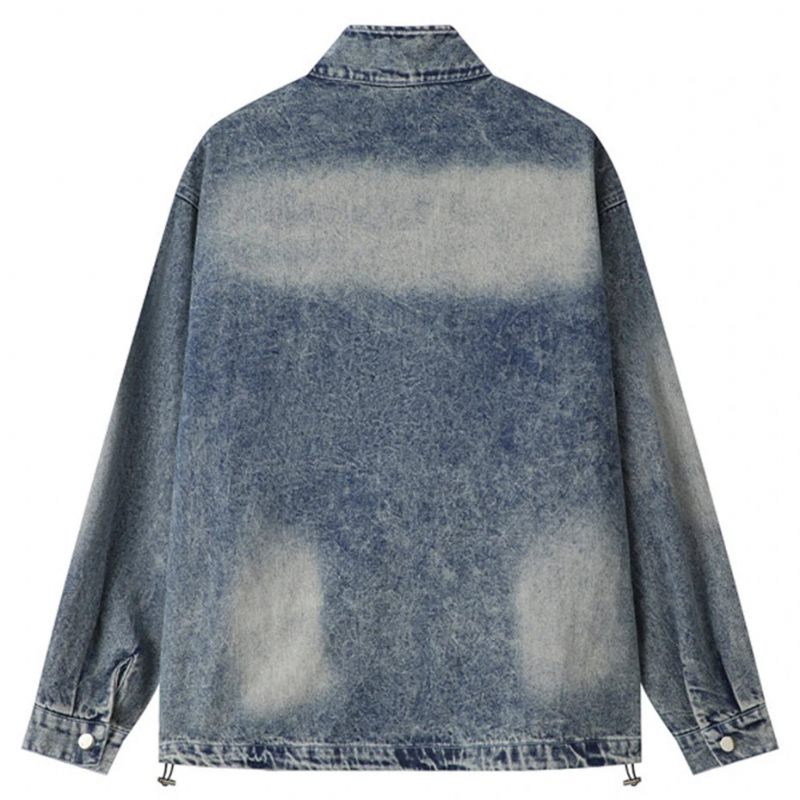 Vintage Cargo Denim Jakke Multi Lynlås Blå Jeans Mænd Oversized Hip Hop Streetwear - Blå