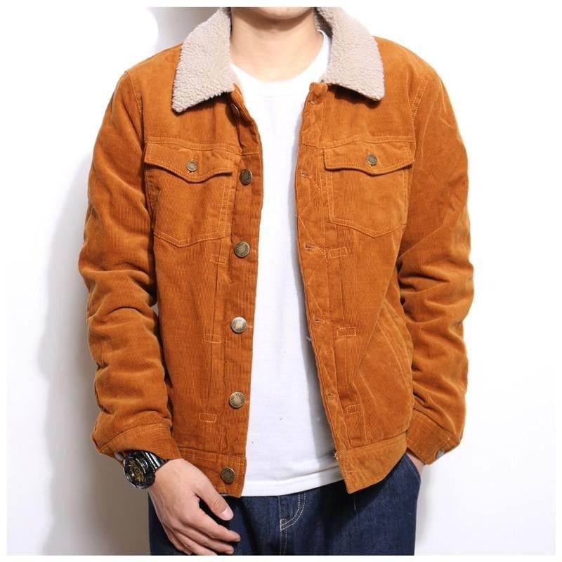 Vinter Denimjakke Til Mænd Herre Fleece Varme Fløjlsjakker Casual Mandlige Standkrave Windbreaker Bomberjakker - Kaki