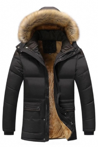 Vinter Mænd Jakke Casual Imiteret Pels Krave Bomuld Termiske Parka Jakker Mand Fleece Varm Vindjakke Hættetrøjer