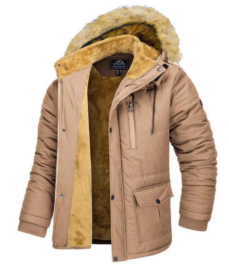 Vinterfleecefor Ski Snowboard Jakker Mænd Hættefrakker Aftagelig Hætte Vandreparka Casual Windbreaker Outwear - Sort