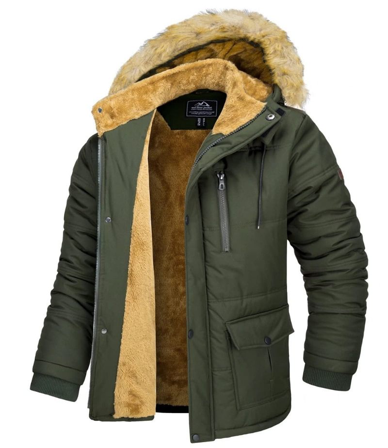 Vinterfleecefor Ski Snowboard Jakker Mænd Hættefrakker Aftagelig Hætte Vandreparka Casual Windbreaker Outwear - Sort