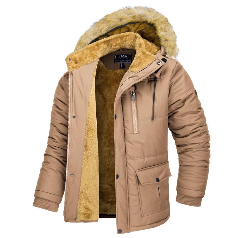 Vinterfleecefor Ski Snowboard Jakker Mænd Hættefrakker Aftagelig Hætte Vandreparka Casual Windbreaker Outwear - Sort