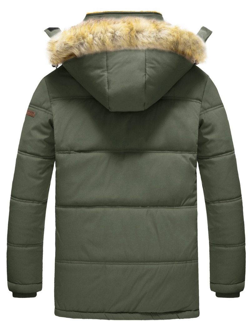 Vinterfleecefor Ski Snowboard Jakker Mænd Hættefrakker Aftagelig Hætte Vandreparka Casual Windbreaker Outwear - Sort