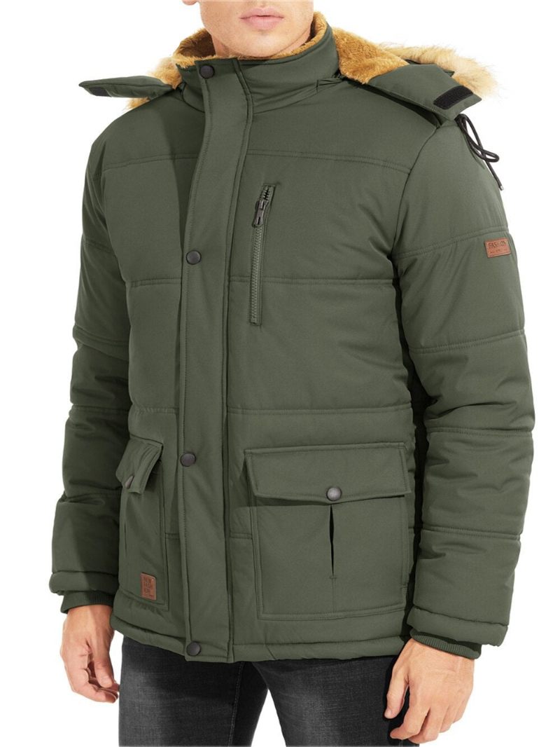 Vinterfleecefor Ski Snowboard Jakker Mænd Hættefrakker Aftagelig Hætte Vandreparka Casual Windbreaker Outwear - Sort