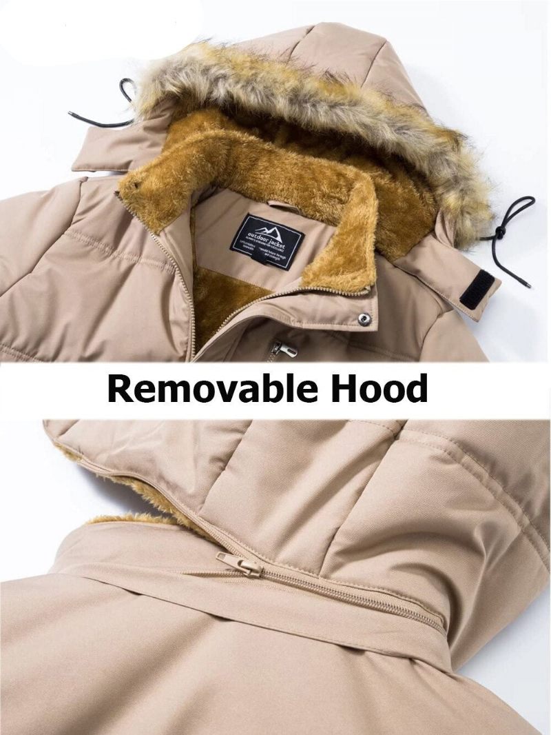 Vinterfleecefor Ski Snowboard Jakker Mænd Hættefrakker Aftagelig Hætte Vandreparka Casual Windbreaker Outwear - Sort