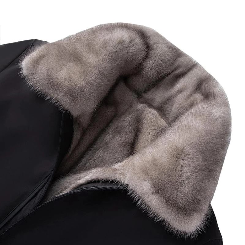 Vinterparka Til Mænd Overcoming Mink Fur Casual Jakke Beklædning Pels Stand-up Krave Vinterjakke Og Frakke - Sort
