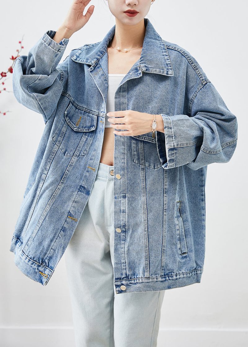Bohemian Blue Oversized Applique Denimjakke Efterår - Dame vinterfrakker