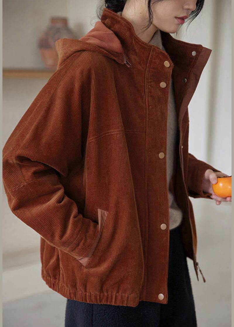 Boho Brown Oversized Patchwork Varm Fleece Fløjlsjakke Vinter - Dame vinterfrakker