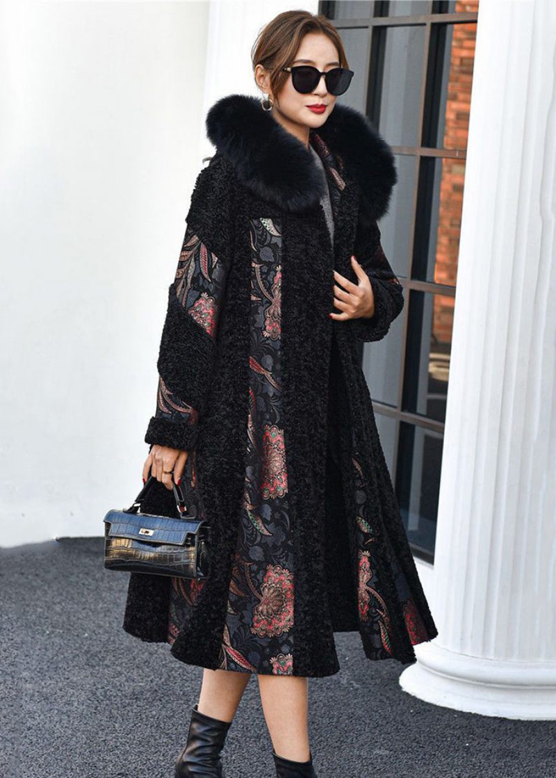 Boutique Black Fox Krave Patchwork Print Cashmere Jakke Vinter - Dame vinterfrakker
