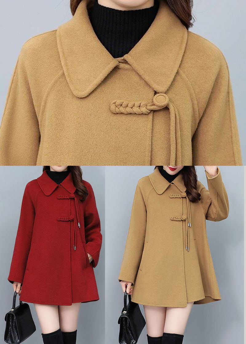 Boutique Camel Kvast Kinesisk Knap Ulden Frakke Vinter - Dame vinterfrakker