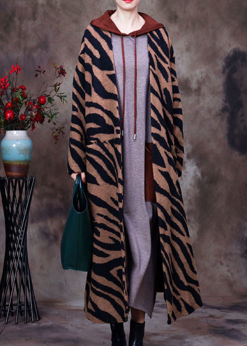 Boutique Leopard V-hals Bat Wing Sleeve Fashion Vinter Uldfrakker - Dame vinterfrakker