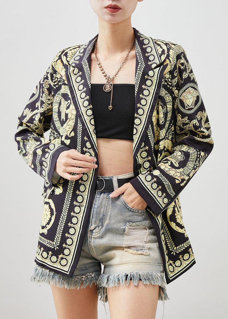 Casual Sort Original Design Print Spandex Coat Spring - Dame vinterfrakker