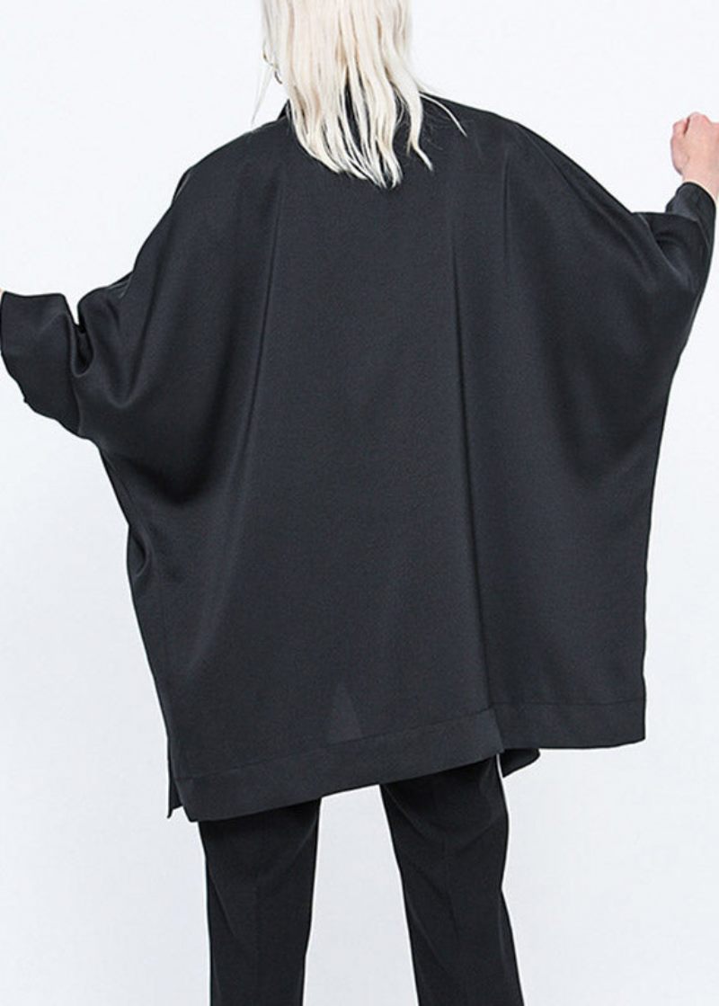 Casual Sort Stand Krave Lynlås Batwing Trench Coats Langærmet - Dame vinterfrakker