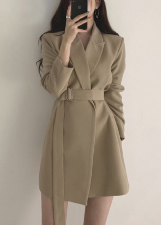 Elegant Khaki Peter Pan Krave Lommer Frakke Langærmet