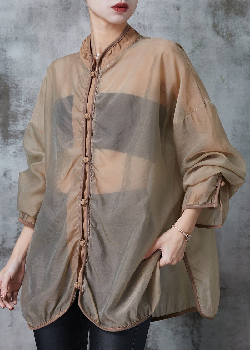 Fashion Brown Hollow Out Tulle Upf 50+ Frakkejakke Forår