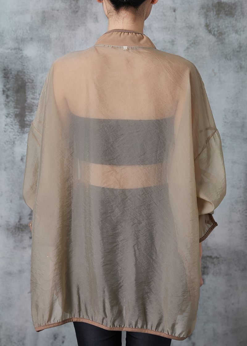 Fashion Brown Hollow Out Tulle Upf 50+ Frakkejakke Forår - Dame vinterfrakker