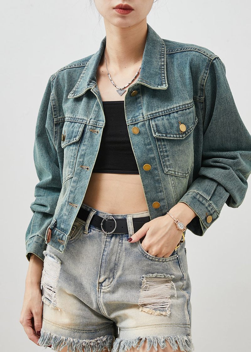 Fashion Denim Blå Med Bælte Korte Frakker Forår - Dame vinterfrakker
