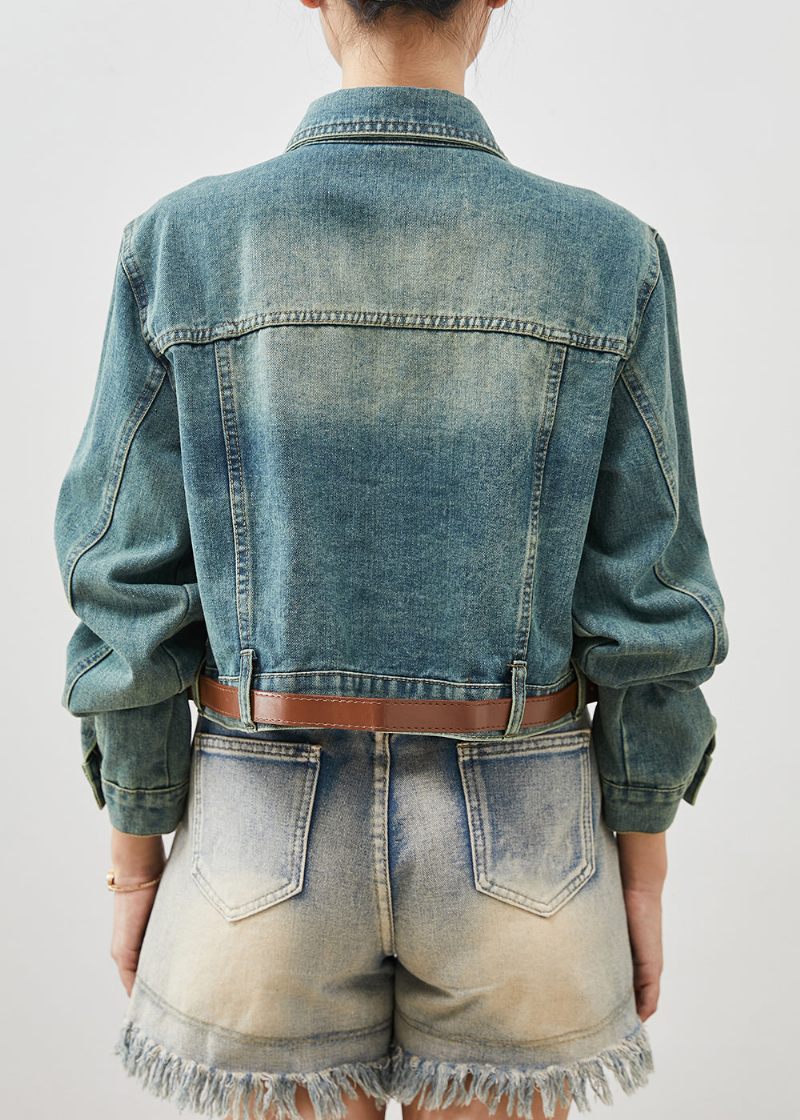Fashion Denim Blå Med Bælte Korte Frakker Forår - Dame vinterfrakker