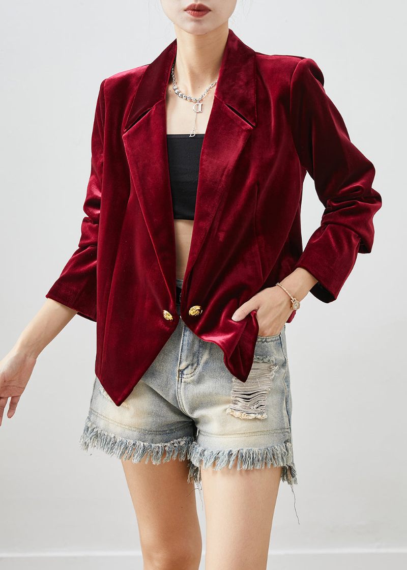 Fransk Mulberry Double Breast Silm Fit Silke Velour Coat Fall - Dame vinterfrakker