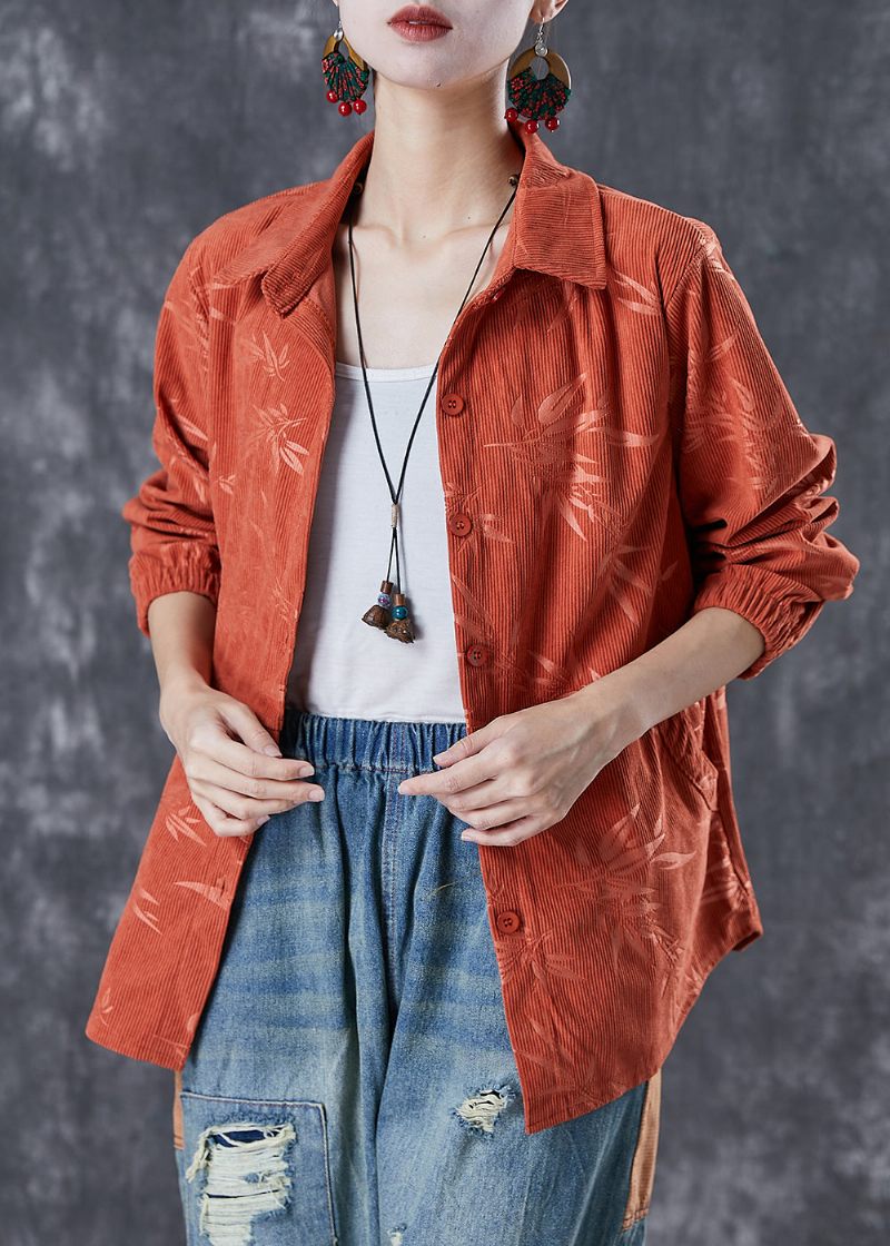 Fransk Orange Peter Pan Krave Print Fløjlsfrakker Efterår - Dame vinterfrakker
