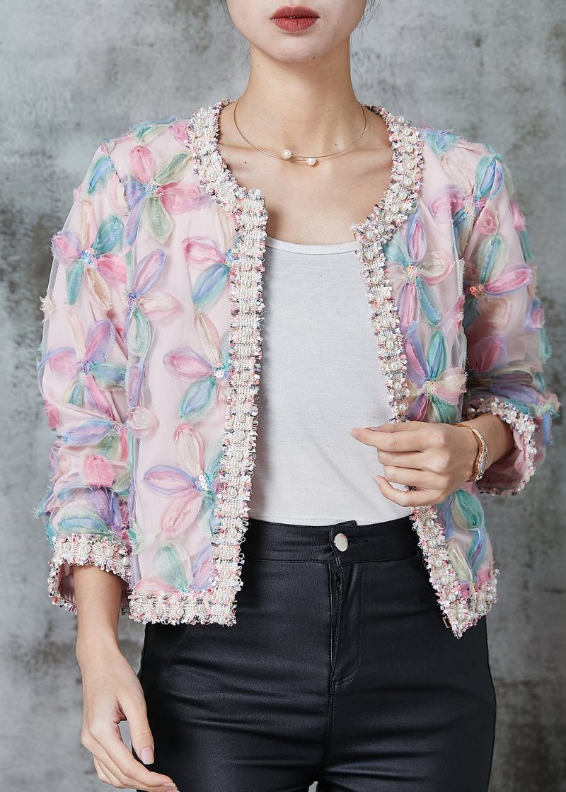 French Rainbow Floral Zircon Tulle Short Coats Spring - Dame vinterfrakker