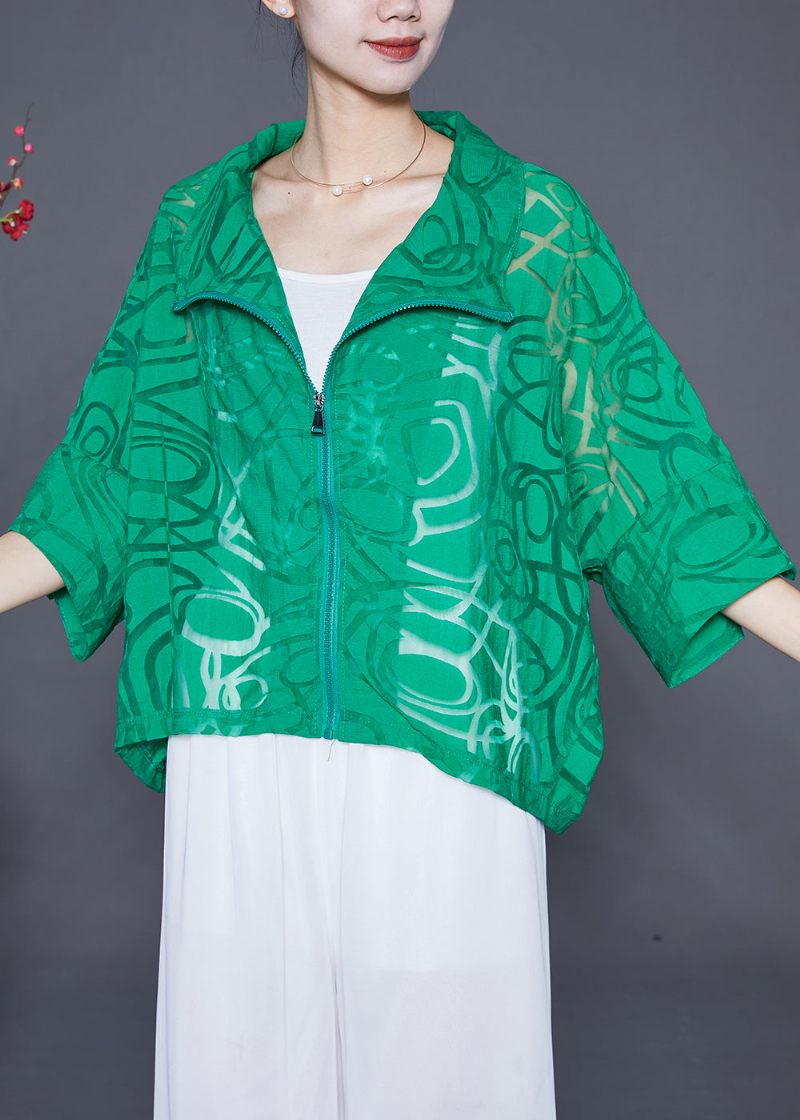 Grøn Bomuld Upf 50+ Frakkejakke Zip Up Oversized Batwing-ærme - Dame vinterfrakker