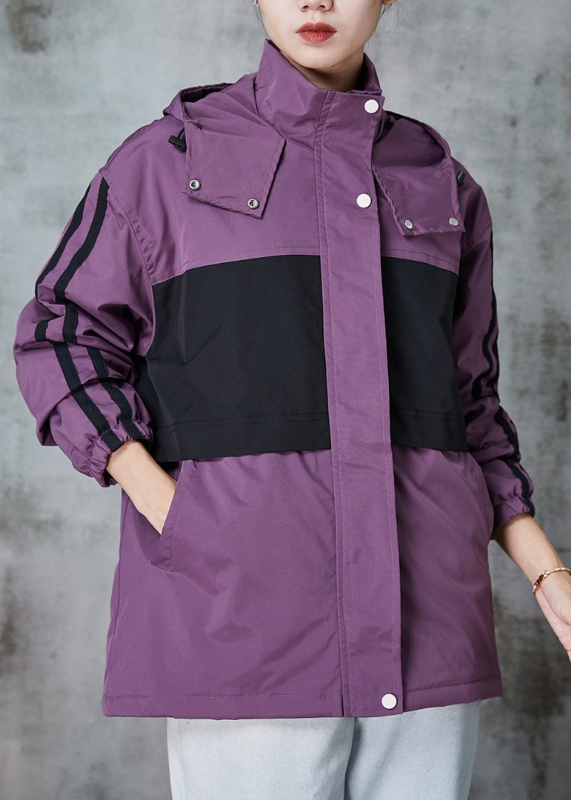 Italiensk Lilla Oversized Patchwork Spandex Frakker Spring - Dame vinterfrakker