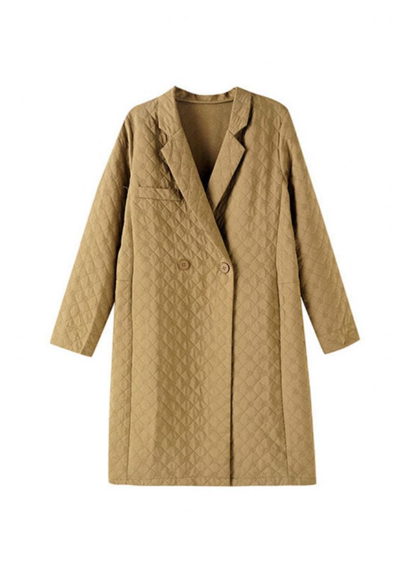 Jacquard Camel Knap Lang Frakke Langærmet - Dame vinterfrakker
