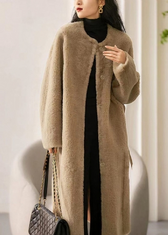 Kamellommer Patchwork Uld Trench O Neck Knap Vinter