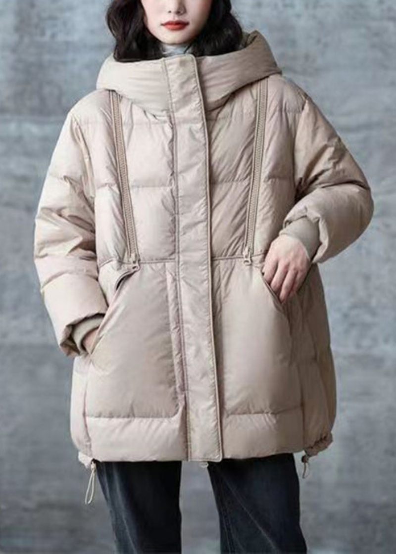 Khaki Lommer Snøre Patchwork Andedun Frakke Zip Up Winter